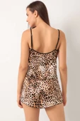 Leopar Desen Askılı Saten Pijama Takımı Latte thumbnail 3