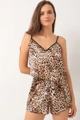 Leopar Desen Askılı Saten Pijama Takımı Latte thumbnail 1