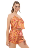 Çiçek Desen Askılı Saten Pijama Takımı Oranj thumbnail 1