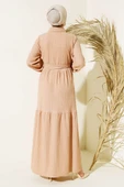 Yarım Taş Düğmeli Elbise Bej thumbnail 3