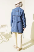 Omuz Apoletli Kısa Trençkot İndigo thumbnail 3