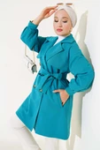 Balon Kol Kuşaklı Kısa Trençkot Petrol Yeşili thumbnail 1