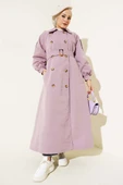 Balon Kol Kuşaklı Uzun Trençkot Lila thumbnail 1