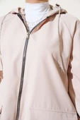 Körük Cepli Kapüşonlu Kap Bej thumbnail 4