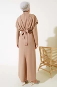 Önü İncili Kuşaklı Elbise Latte thumbnail 3
