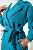 Balon Kol Kuşaklı Kısa Trençkot Petrol Yeşili thumbnail 4