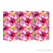 DECOBRITISH PEMBE ÇİÇEK 6 KANATLI TEKERLEKLİ PARAVAN 244X182 CM-57 - 1