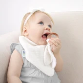 BabyJem Ahşap Diş Kaşıyıcılı Bürümcük Müslin Önlük 736 Ekru - 6