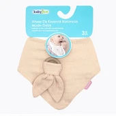 BabyJem Ahşap Diş Kaşıyıcılı Bürümcük Müslin Önlük 736 Somon thumbnail 7
