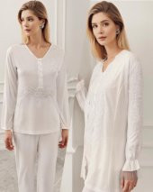 PERİN 319  ECRU  Hamile Lohusa 3 Lü Pijama Sabahlık Takım - 1