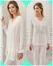 PERİN 319  ECRU  Hamile Lohusa 3 Lü Pijama Sabahlık Takım - 2