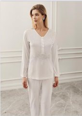 PERİN 319  ECRU  Hamile Lohusa 3 Lü Pijama Sabahlık Takım - 3