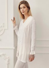 PERİN 319  ECRU  Hamile Lohusa 3 Lü Pijama Sabahlık Takım - 4