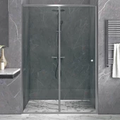 Sanica Tek Ön Cephe Duşakabin 1 Sabit 1 Kayar 5 mm Temperli Cam Mat Krom 130 cm Genişlik 188 cm H thumbnail 1