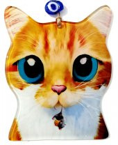 Füzyon Camdan Sarı Kedi Duvar Süsü, Kedi Severlere Özel Tasarım Hediyelik Eşya thumbnail 2