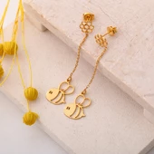 925 Ayar Gümüş Bal ve Petek Temalı Küpe - E00246 - 3