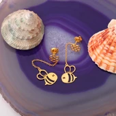 925 Ayar Gümüş Bal ve Petek Temalı Küpe - E00246 - 5