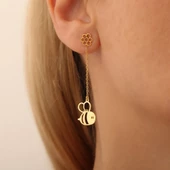 925 Ayar Gümüş Bal ve Petek Temalı Küpe - E00246 - 4