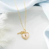 Vaoov 925 Ayar Gümüş Opal Taşlı Kalp ve Anahtar Kolye thumbnail 2