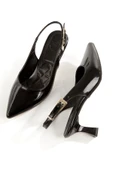 MiniPiyat Siyah Rugan Stiletto Kısa Topuklu Ayakkabı thumbnail 1