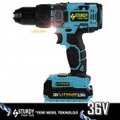 Sturdy Pro 36 Volt 5,0 Amper Darbeli Metal Şanzuman +27 Parça Set Şarjlı Vidalama Matkap Mavi Seri - 1