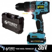 Sturdy Pro 36 Volt 5,0 Amper Darbeli Metal Şanzuman +27 Parça Set Şarjlı Vidalama Matkap Mavi Seri - 2