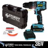 Sturdy Pro 36 Volt 5,0 Amper Darbeli Metal Şanzuman +27 Parça Set Şarjlı Vidalama Matkap Mavi Seri - 3
