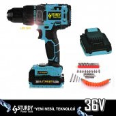Sturdy Pro 36 Volt 5,0 Amper Darbeli Metal Şanzuman +27 Parça Set Şarjlı Vidalama Matkap Mavi Seri - 4