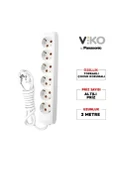 VİKO Multilet Altılı 5mt Kablolu BEYAZ Grup Priz 6lı 5 Metre Ara Kablo Topraklı Klemensli - 1