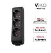 VİKO MULTİLET ÜÇLÜ TOPRAKLI PRİZ KLEMENSLİ SİYAH - 1