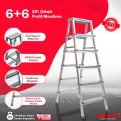 Elmas Serisi - 6+6 Basamaklı Çift Çıkışlı Galvanizli Profil Merdiven (Ev, bahçe, işyeri için uygun) - 2