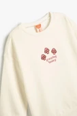 Koton Kız Bebek Sweatshirt Uzun Kollu Bisiklet Yaka Baskı Detaylı Şardonlu Pamuklu - 3
