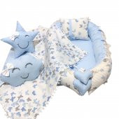 Bebekatölyesi Babynest, 5 Parça Set Gri Mavi Kelebek Desen - 1