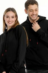 Basic Sweatshirt Kapüşonlu İçi Polarlı Siyah Standart Kalıp - 2