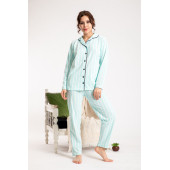 Kadın Pijama Takımı Gömlek Yaka Tam Düğmeli Pijama Tampap 3010 - 2