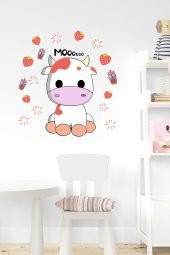 Sevimli İnek ve Çilekler Çocuk Bebek Odası Sticker - 1