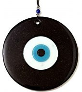 Mavi Nazar Boncuklu 16 Santimetre El Yapımı Siyah Duvar Süsü Nazarlık thumbnail 1
