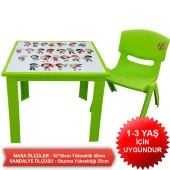 Çocuk Masa Sandalye Takımı Yeşil Alfabe 1-3 Yaş İçin thumbnail 2