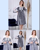 Duchesse 7008 Gri  Kadife Hamile Lohusa Gecelik Sabahlık Takım thumbnail 5