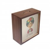 KAHVERENGİ FRİDA BASKILI AHŞAP KUMBARA - 2