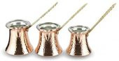 Bakır Cezve İçi Kalay Kaplı Pirinç Kulp 3lü Set Kahve Cezvesi - 1