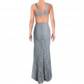 Dantel Boncuklu Askılı Gümüş Renk Abiye Elbise - 2