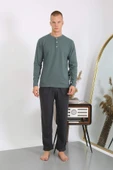 Akbeniz Erkek Penye Uzun Kol Pijama Takımı 6860 Haki - 8