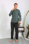 Akbeniz Erkek Penye Uzun Kol Pijama Takımı 6860 Haki - 5