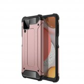 KNY Samsung Galaxy A12 Kılıf Çift Katmanlı Armour Case Rose Gold - 1