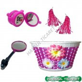 HSGL BİSİKLET ZİL AYNA PÜSKÜL HASIR ÖRGÜLÜ PLASTİK SEPET SETİ - 1