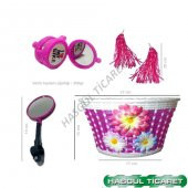 HSGL BİSİKLET ZİL AYNA PÜSKÜL HASIR ÖRGÜLÜ PLASTİK SEPET SETİ - 2