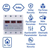 Tomzn Voltaj Koruma Rölesi Koruyucu Röle 220V 63A 3 Fazlı - Ev Tipi Trifaz thumbnail 1