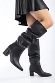 Lise-Britt Siyah Körüklü Topuklu Kadın Çizme - 3
