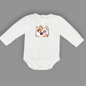 Gözleri Parlayan Kedi Baskılı Bebek Body Zıbın Çıtçıtlı Badi thumbnail 8